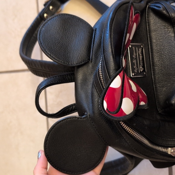 Loungefly Disney Minnie Mouse Backpack Black Red Bow Mickey Studs And Ears - Picture 8 of 16